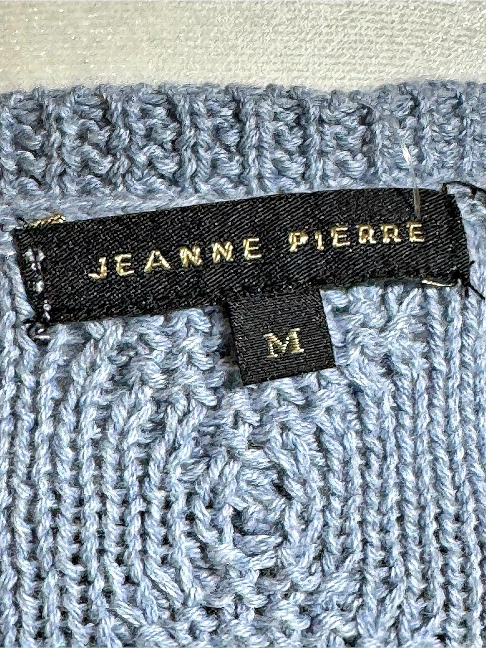 Jeanne Pierre Cable Knit V-Neck Sweater Blue Medium NWT - Picture 8 of 8